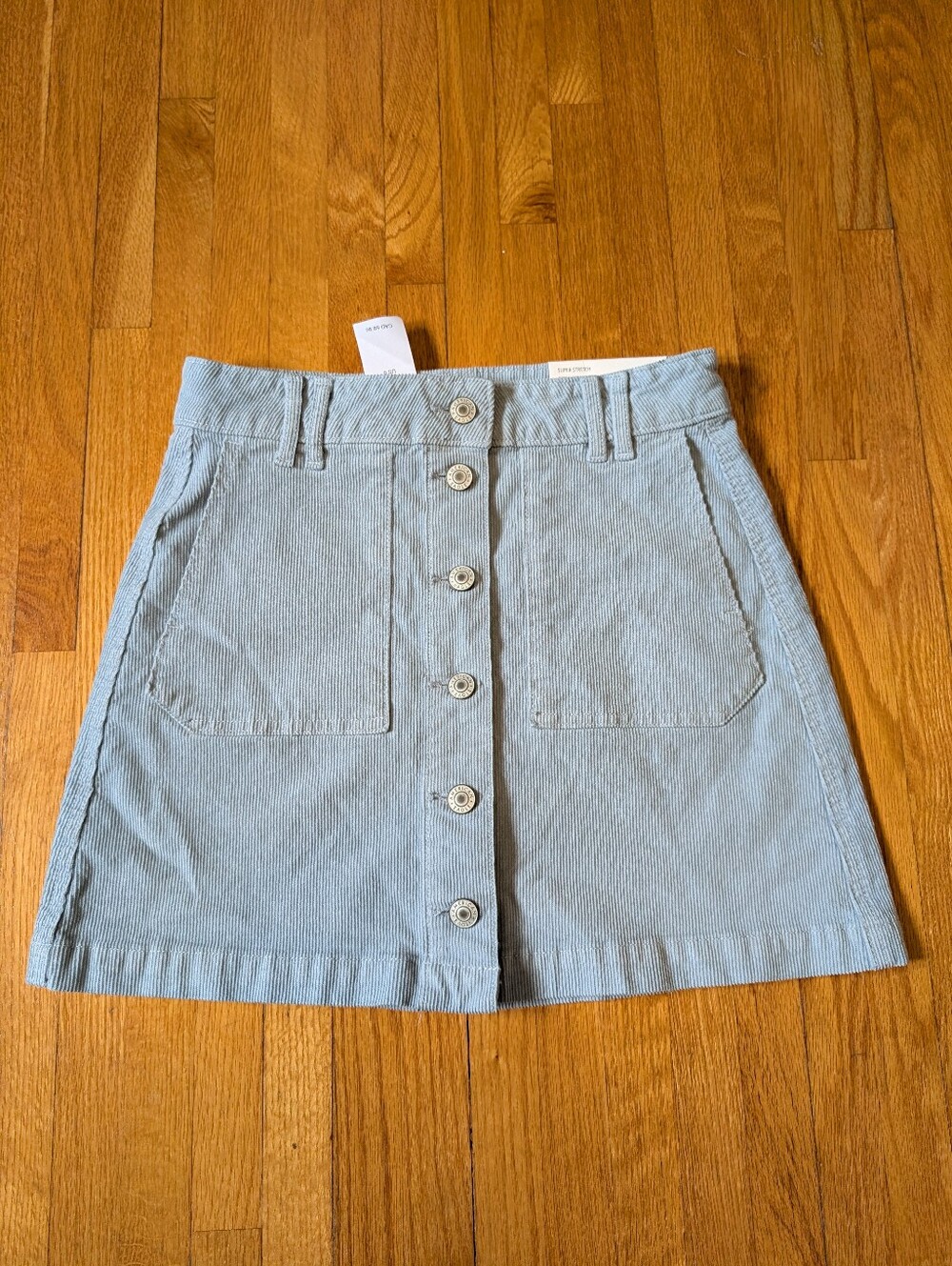 NWT American Eagle Super Hi-Rise Corduroy Button Mini Skirt Light Blue Size 0 25
